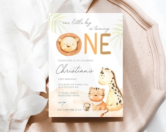 Safari First Birthday Evite, Safari First Birthday Invitation, Safari Party invite, Safari 1st Birthday Invite, Safari wild one Birthday
