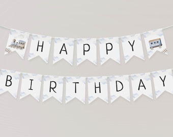 Chugga Chugga Two Two Birthday Banner, Train Birthday Party Banner, Train Party Flags, Blue Train Banner Birthday Template, Train Banner