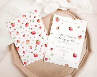 Strawberry birthday one Invitation, Strawberry 1st Birthday Invite, Girl 1st Birthday Invitation, Strawberry Invitation, Berry 1st evite