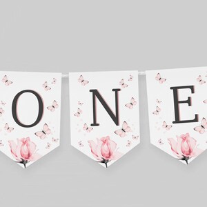 Butterfly First Birthday Highchair Banner, Butterfly Highchair Banner, Editable Butterfly Birthday Template, Pink Butterfly 1st Birthday