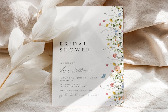 Floral Bridal Shower Invitation Template, Boho Wedding Shower Invite,Garden, blush floral Bridal shower invite, Wildflowers bridal, BLUSHBR