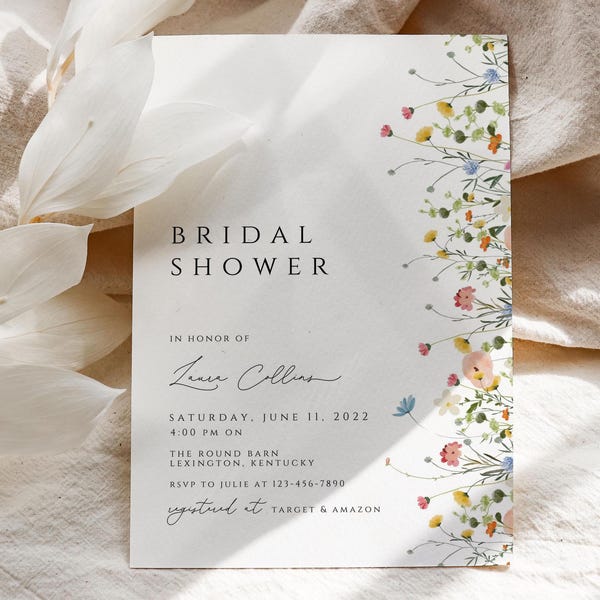 Floral Bridal Shower Invitation Template, Boho Wedding Shower Invite,Garden, blush floral Bridal shower invite, Wildflowers bridal, BLUSHBR