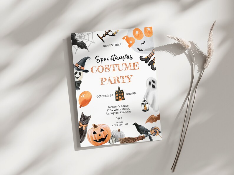 Halloween-Kostüm-Party Einladung, Halloween-Einladung, Spooktacular Halloween, Halloween-Party einladen, Kürbis H1, Kürbis Halloween einladen Bild 1