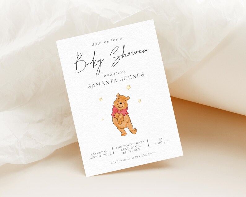 Winnie the Pooh Baby Shower Invitation, Winnie the Pooh Minimalist Baby