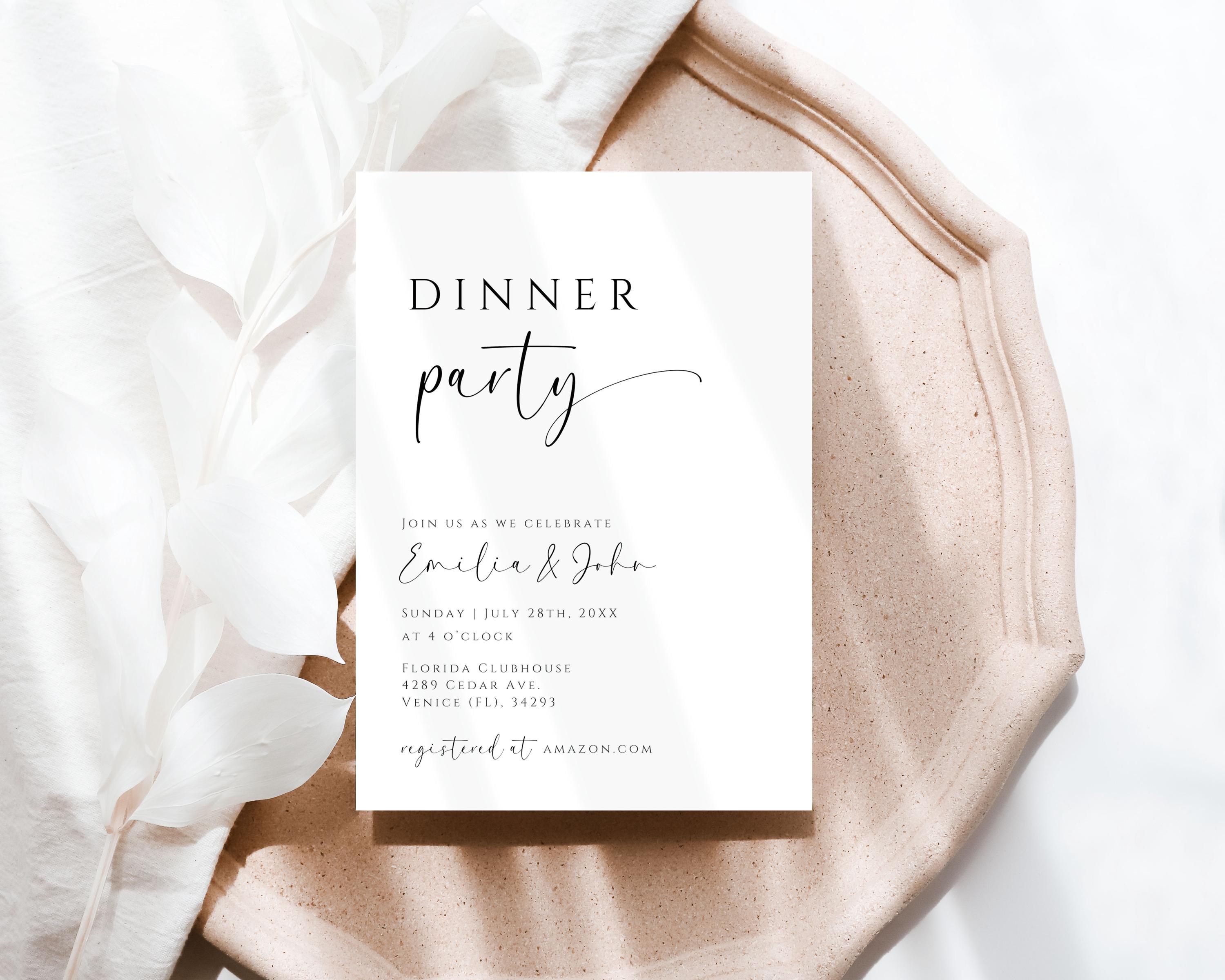 Simple Dinner Invite Dinner Party Invitation Template, Minimalist Rehearsal Dinner Invite ...