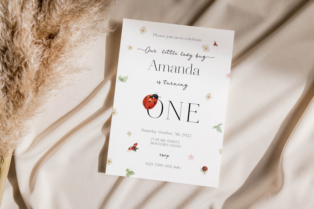 Ladybug First Birthday Invitation Template, First Ladybug Day, Ladybug ...