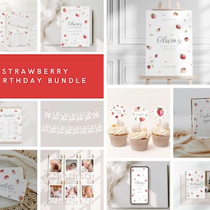 Strawberry Birthday first Bundle Set, Berry 1st girl Birthday Bundle, Strawberry 1st Birthday Decorations, Berry Girl 1st Birthday Bundle