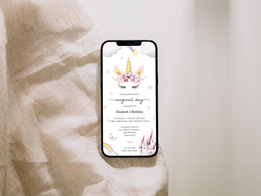 Unicorn Birthday Invitation Girl, Unicorn Digital Invitation, Unicorn ...