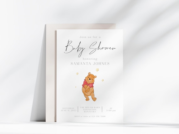 Winnie the Pooh Baby Shower Invitation Winnie the Pooh Minimalist