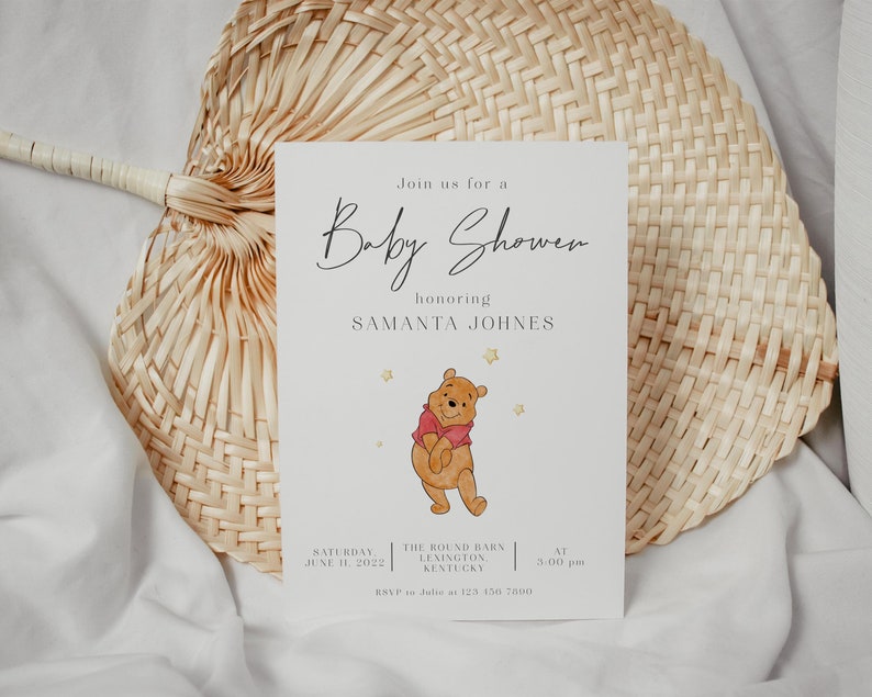 Winnie the Pooh Baby Shower Invitation, Winnie the Pooh Minimalist Baby