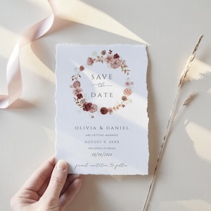 Fall floral Save the Date Template, Boho Wedding Save The Date Invitation, autumn Bohemian Save the Date, Fall save the date, FTD01