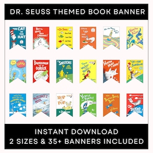 Bannière fanion couverture de livre Dr. Seuss - Décoration de fête imprimable (45 modèles en 2 tailles !)
