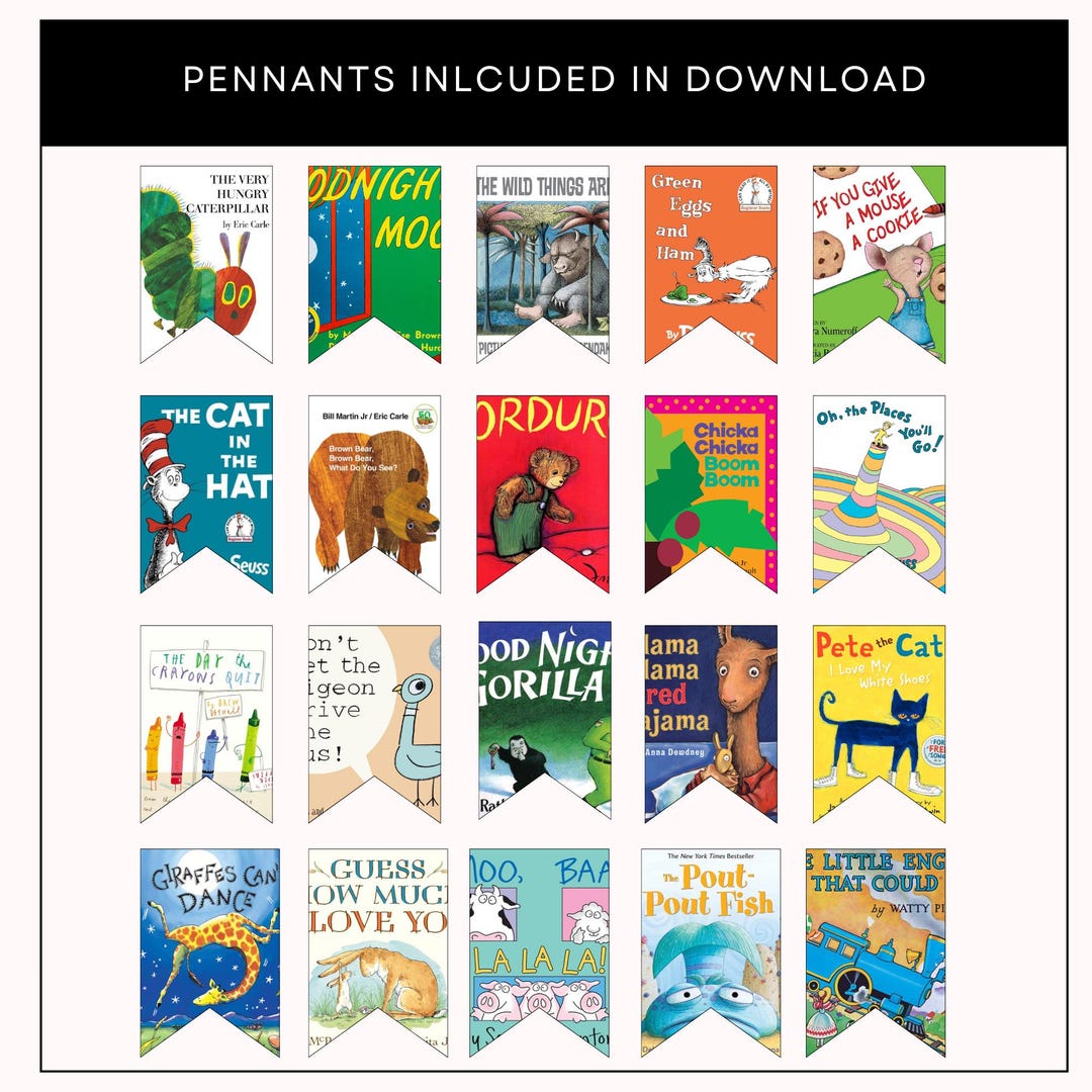 Banderín con diseño de portada de libro infantil: decoración