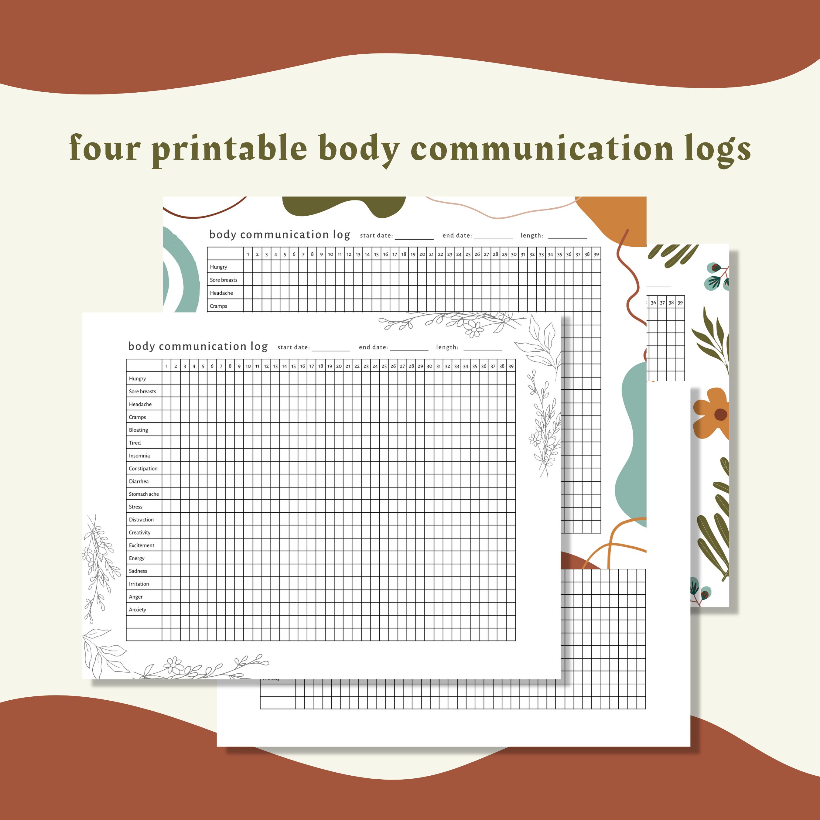 Printable Menstrual Cycle Charts, Period Trackers, and Body ...