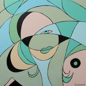 Original Art, Abstract Portrait, Cubist Art, Signed Artwork