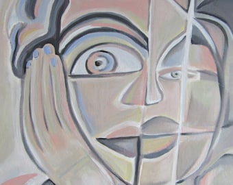 Original Painting Post Cubist Abstract Portrait, Modern Art