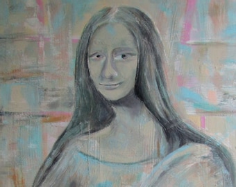 Original Wall Art, Impressionist version of Mona Lisa Painting, Textured Canvas Art, Signed Artwork
