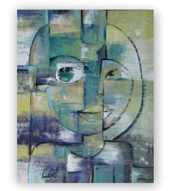 Original Modern Cubism Painting, Textured Acrylic on Canvas, Framed