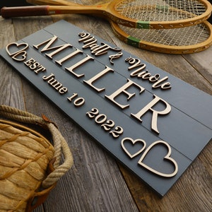 Personalized Wedding Gift Last Name Established Sign Family Name Sign 3D Wooden Sign Custom Wood Sign Anniversary Rustic Home Decor Wall Art