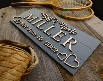 Personalized Wedding Gift Last Name Established Sign Family Name Sign 3D Wooden Sign Custom Wood Sign Anniversary Rustic Home Decor Wall Art