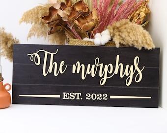 Modern Farmhouse Family Name Sign, Personalized Gift for Newly Engaged Couple with Wedding Date and Last Name, Farmhouse Wall Decor Foyer