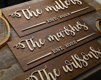 Family Last Name Sign for Personalized Wedding Gift in Pallet Sign Style, Farmhouse Decor Established Sign, Custom Wood Sign Engagement Gift