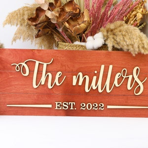 Rustic Wedding Decor with Custom Last Name Wood Sign, Dated Established Sign with Wedding Date, Engagement Party Gift for Couple Marriage