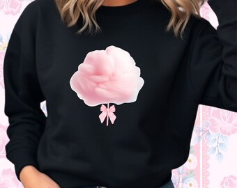 Coquette Trendy Clothing Sweatshirt, Vintage Minimalist Cotton Candy Crewneck, Retro Preppy Pink Bow Pullover, Cute Coquette Aesthetic Shirt