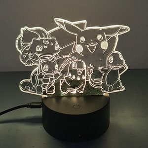 Veilleuse 3D Pikachu, lampe de table Pikachu Anime 16 lampes de décoration  à changement de couleur avec télécommande pour enfants et fans de Pikachu ( Pikachu) 