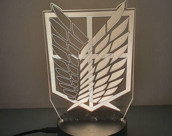 Veilleuse lampe 3d en acrylique inspiré du logo "l'attaque des titans" - Une idée cadeau originale !