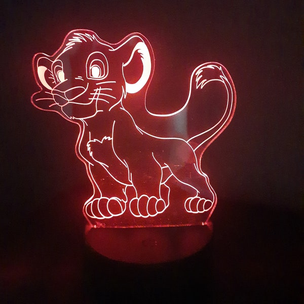 Veilleuse lampe 3d gravée en acrylique inspiré de Simba, le roi lion - Une idée cadeau originale !