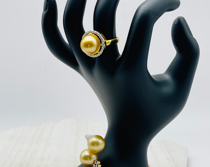 Featured listing image: Natural Pearl and diamond 22K real gold ring