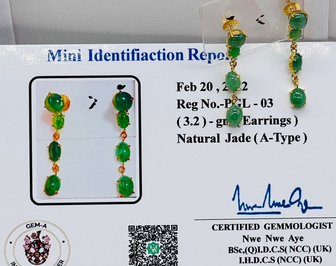 Featured listing image: Real Gold Real Jade ( A Jade Burma) Earring with ORIGINAL CERTIFICATE