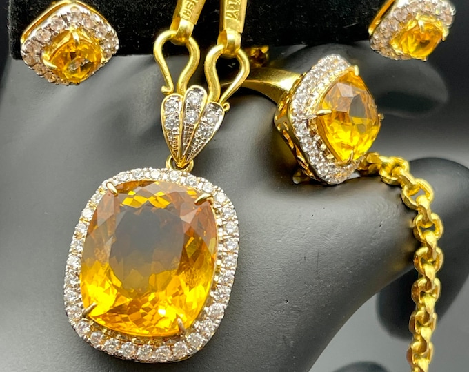 Featured listing image: Real 22k gold hand made Citrine Golden Yellow Quartz EPR set
