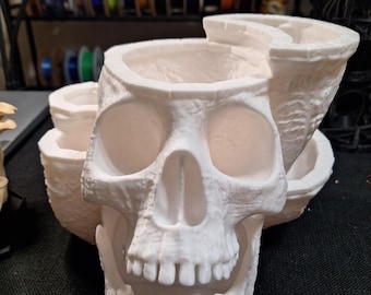 Skull Planter with 8 Plant Spaces – Gothic Succulent Pot with Drip Tray