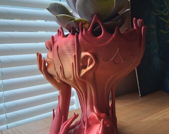 Melted Girl Planter with Drain Hole & Drip Tray | Surreal Gothic Plant Pot | Weird Art Planter