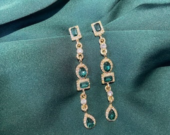 Emerald Rhinestone Drop Earrings