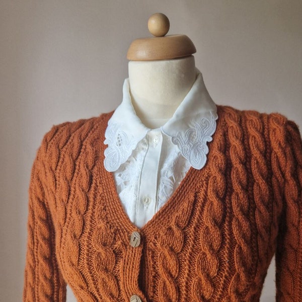 Rust Orange 1940s Cardigan 100% Wool Hand Knitted Original Buttons