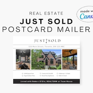 Just Sold Postcard Real Estate Agent Marketing | Realtor Neighbourhood Farming | New Agent Customizable Post Card | Digital Canva Template