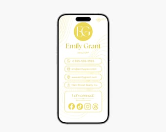 Yellow Digital Business Card Template | Modern Real Estate Agent Branding (Canva, Digital Download)