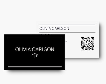 Black Business Card + QR Code Template | Modern Real Estate Agent Branding (Canva, Digital Download)