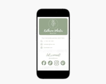 Sage Green Digital Business Card Template | Modern Real Estate Agent Branding (Canva, Digital Download)