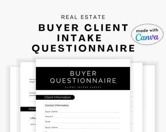 Real Estate Buyer Questionnaire Canva Template, Client Intake Form (Digital Download)