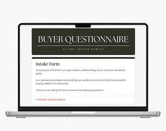 Real Estate Home Buyer Questionnaire, Client Intake Google Forms Template (Digital Download)