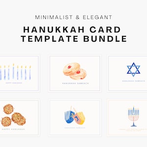 Lot de 6 cartes pour les fêtes de Hanoucca | Client, famille et amis Carte marketing imprimée pour les fêtes de fin d'année Logo de marque personnelle Minimal Moderne Hanoucca