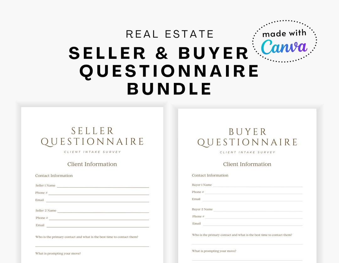 Real Estate Client Intake Questionnaire Bundle, Canva Template (digital ...
