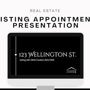 Könnte beinhalten: Ein Computerbildschirm zeigt eine Immobilienpräsentation für die 123 Wellington St. Die Immobilie wird von Olivia Coulson, REALTOR®, angeboten.
