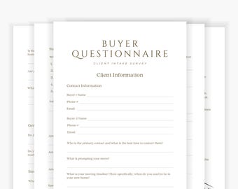 Real Estate Buyer  Questionnaire Canva Template (Digital Download)