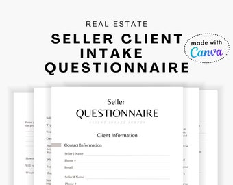 Real Estate Seller Questionnaire Template, Client Intake Form (Canva, Digital Download)