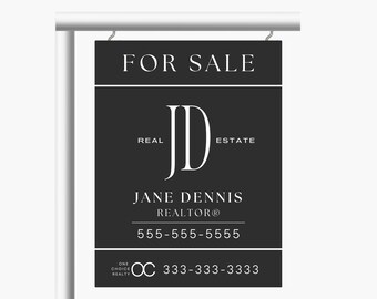 Real Estate Yard Sign, Modern For Sale Lawn Sign + Rider, Editable Minimalist Sold Sign  (Canva Template)